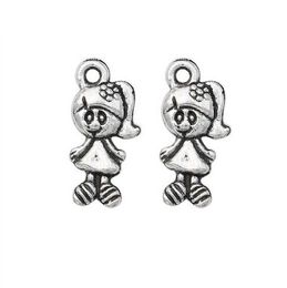 200pcs/lot Silver Plated Alloy Boy Girl Charms Pendants for Jewellery Accessories Making Findings 16x7mm