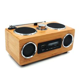 Factory Wholesale Handmade Bamboo Hot Portable Hi-Fi Wood Speaker wooden TF/USB Card Subwoofer FM Radio with Remote MP3 player
