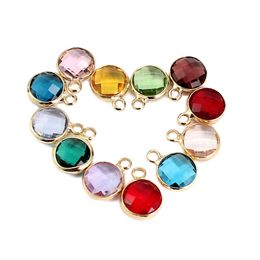 New Trendy 12 Colors Crystal Birthstone 8.6MM Round Gold Pendant Necklace 100pcs Wholesale (No Chains)