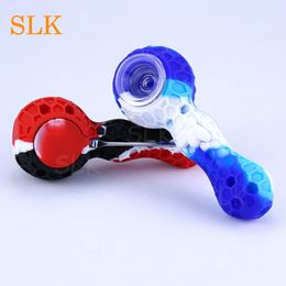 New Arrival Glass Accessories Silicone Hand Pipe Hookah Glass Pipes Smoking Tobacco Hand Pipes Spoon Pipe Dab Rigs Silicone Bubbler