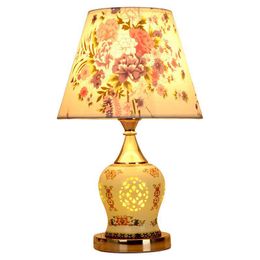 Chinese Fabric Ceramic bedroom Table Lights ceramic body beside Study Room Desk Lamp Hotel Restaurant Traditional Reading desk Lights