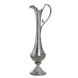 Retro European Zinc Alloy Pitcher Vase Small Elegant Pewter Plated Metal Flower Jardiniere Home Restaurant Tabeltop Centrepiece