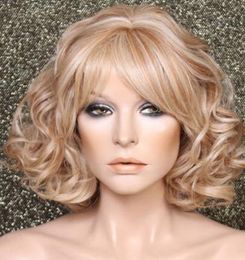 Heat Safe HUMAN HAIR Blend Curls Wavy Bonde mix wig WBSE 27-613 NWT