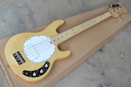 Factory custom 4 Strings Wood Color Electric Bass Guitar with White Pickguard,Maple Fretboard,Flame Maple Veneer,can be customized