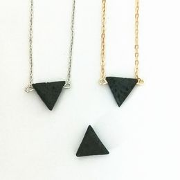 Silver Gold Plated Triangle Black Lava Stone necklace diy Aromatherapy Essential Oil Perfume Diffuser Necklace for women Jewellery