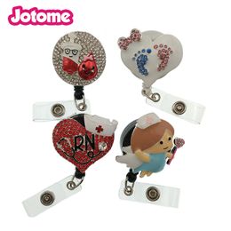 10pcs/lot Enamel Rhinestone Medical Heart Angel Nurse Retractable ID Badge Reel For Nurse Accessories