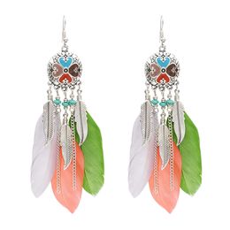 Idealway 4 Colours Hot Vintage Bohemian Drop Dangle Earrings Alloy Leaves Pendant Feather Earrings Jewellery