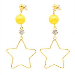 Europe and the latest fashion design 8-9mm freshwater pearl earrings 14K injection gold five-pointed star earrings