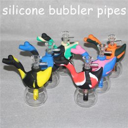 Travel Bong Swan Shape Hookahs Silicone WaterPipe Non-toxic Food-Grade Silicon Dab Rig Portable Oil Rigs Blunt Bubbler Water Bongs DHL