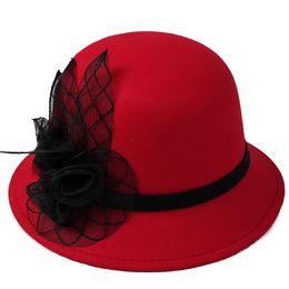 Women's Cloche Hat Fashion Autumn Winter Warm Hats Girls Cap Flower Bowknot Round Top Cloche Hats Solid Colour Church Hats