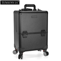 Tensunvis Professional Rolling Makeup Case Cosmetic Train Box Trolley Black
