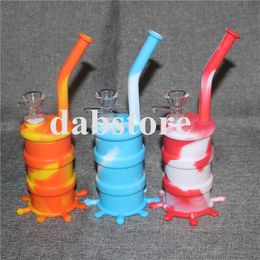 Mini Oil Rigs Silicone Bong Glass Water Pipe with 14.4mm Joint Mini bong hookahs smoking pipe