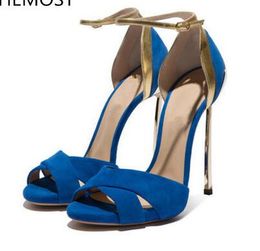 High-heeled sandals Women shoes Tower buckle openings Metal heel The suede fabric Latest products in 2018