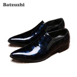 Zapatos Hombre Luxury Handmade Pointed Toe Mens Shoes Patent Leather Business Shoes Men Black Blue Leather us 11 12 Wedding Party Shoes