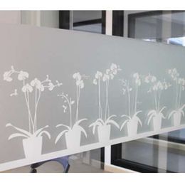 Non-adhesive Window Film Long-lasting Quick DIY 45 x 200 cm Easily Remove Etched Butterfly Orchid Decoration for UV Rejection