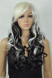 NEW-stylish black / white mixed Colour curly hair wig
