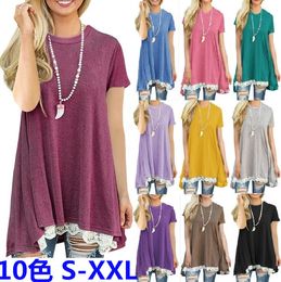 Women T-Shirt Summer Short Sleeve T-Shirt Plus Size Loose Women Tops Lace XXL Tshirt Cheap China Clothing 10 Colours