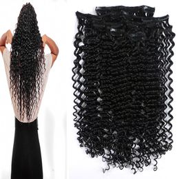 Remy Human Hair Clip For Afro Women Natural Black Color 8 Pcs 100 Gram clip in natural curly brazilian hair extensions