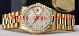 Free shipping Luxury 36mm 18kt Gold Day Date President Silver 8+2 DIAMOND 18048 Mens Wrist Watches Men's Automatic Movement Watches