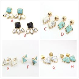 Fashion Gold Plated Natural Stone Stud Earrings Geometric Triangle Turquoise Earrings for women jewelry