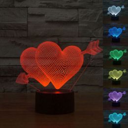3D illusion LOVE Gift LED Modern night 7Color change touch table desk Lamp Light #R45