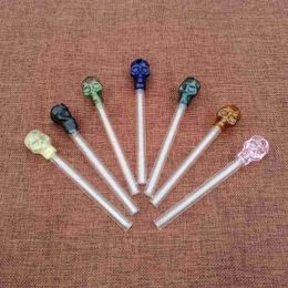 Unique Shape Mini Pyrex Oil Burner Pipes Skull Colourful Glass Pipes Straight Tube Smoking Hand Pipes SW13