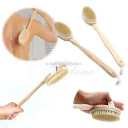 Natural Long Wood Wooden Body Brush Massager Shower Bath Back Spa Scrubber #HC6U# Drop shipping