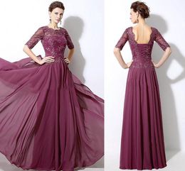 Elegante Halbarm-Kleider für die Brautmutter, Applikationen, Perlen, Chiffon, bodenlang, Schnürung am Rücken, Kleider für Hochzeitsgäste, Abendkleid