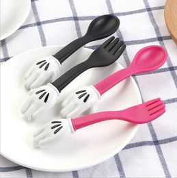 Baby Feeding Fork Spoon Sets Mouse Palm Shape Cutlery Toddler Dinnerware Portable Utensil Kids Learning Eat Tools 20lots DHW1744