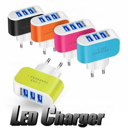 Universal 3 Ports Wall Chargers LED Travel Adapter 5V 3.1A Triple USB Chargers US EU Plugs for Smartphone Samsung Huawei Xiaomi