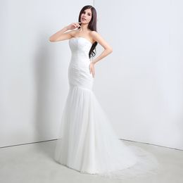 New Arrived Ruffle Sweetheart Mermaid Long Tulle Wedding Party Bride Dresses For Women Wedding Dresses HY4197