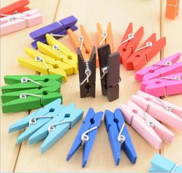 Mini Spring Clips Clothespins Beautiful Design 35mm Colorful Wooden Craft Pegs For Hanging Clothes Paper Photo Message Cards 673