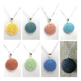 Round Lava rock Bead volcano Necklace Aromatherapy Essential Oil Diffuser Necklaces Black Lava Pendant Stainless steel Chain Jewelry