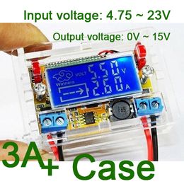 Freeshipping DC DC step-down4.75 ~ 23V to 0-15v 5v 12v power supply adjustable push-button module VOLT AMP meter + case