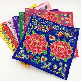 Embroidery Peony Flower Satin Placemat Plate Bowl Dining Table Coffee Mat traditional Craft Vintage Pads Coasters Pallet Mats 26 x 26 cm