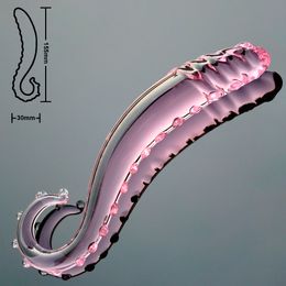 30mm Pink Pyrex glass dildo artificial penis crystal fake anal plug prostate massager masturbate Sex toy for adult gay women men S18101309