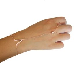 100% 925 sterling silver factory V charm sparking micro pave clear cz link chain long hand bracelets slave bracelet