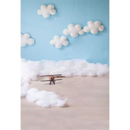 Blue Sky White Clouds Baby Pilot Photography Backdrops Vinyl Printed Toy Aircraft Kids Boy Photo Shoot Backgrounds for Studio