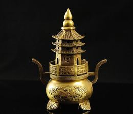 Tibet BuddChinese Brass Copper Buddhist Pagoda tower Censer incense burner