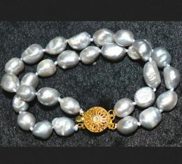 Handmade charming 2 rows Grey 9-10mm genuine natural baroque freshwater aquaculture pearl bracelet 19cm fashion Jewellery