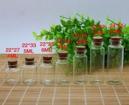 Hot Sale Small Mini Corked Bottle Vials Clear Glass Wishing Drift Bottle Container with Cork .5ml 1ml 2ml 3ml 4ml 5ml 6ml 7ml 10ml 15ml 20ml