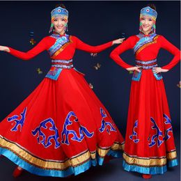Red long dress Mongolian gown traditional dance clothes classical stage performance clothing Chinese dance costumes for singers