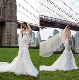 Solo Merav White Princess Mermaid Wedding Dresses Sweetheart Neck Lace Applique Bridal Gowns With Corset Sweep Train Plus Size Wedding Dress