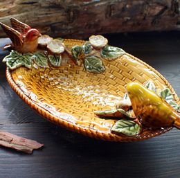 yellow ceramic bird soap dish Fruit candy dish bathroom accessories set kit wedding home decor handicraft porcelain figurine