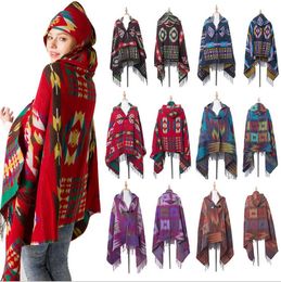 The new winter horn button national wind cap cloak shawls Bohemia folk style hooded scarf women Cape