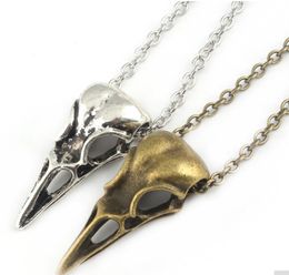 free ship 20pcs/lot Tibetan Silver bronze Vintage Style Bird Head Skull Skeleton Halloween Necklace DIY