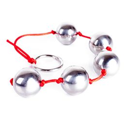 Stainless Steel 5 Balls Anal Beads with Ring Vaginal Balls Sex Toys Metal Butt Beads for Women Men Glass Adult Toys Kegel Ball