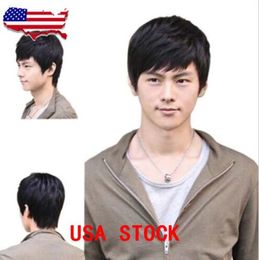 Korean Men Short Black Straight Hair Handsome Male Boys Cosplay Costume Full Wig>> FREE SHIPPING Cheap Sale Dance Party Cosplays