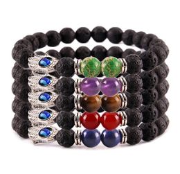 JLN Fatima Hand Lava Bracelet Volcanic Hand Of Hamsa Yoga Healing Energy Power Beads Stretch Bracelets For Man And Woman