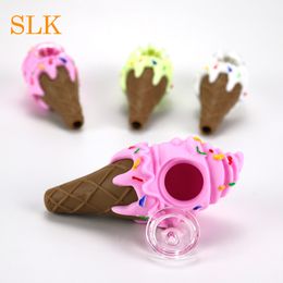 White green pink ice cream pipe with thick glass bowl silicone smoking cone pipe glass oil burner for dab herb Siliclab